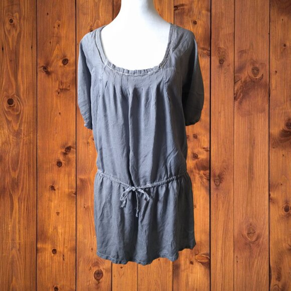 Sandro Size 1 Short Sleeve Gray Tie Waist Puff Sleeve 100% Silk Mini Dress - Picture 1 of 7